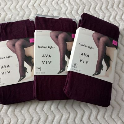 Ava And Viv Fashion Tights Burgundy Floral/Leaf Pattern 2X